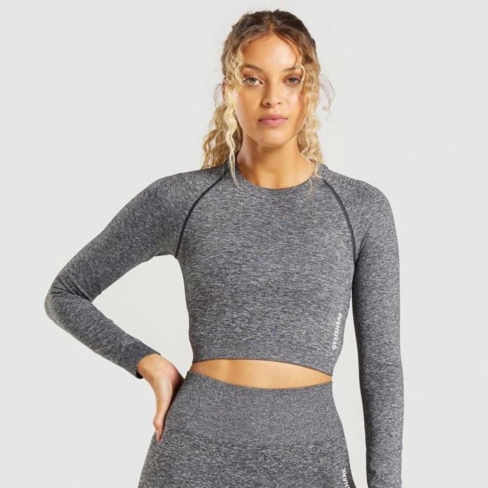 Gymshark ADAPT MARL SEAMLESS LONG SLEEVE CROP TOP Size L Athletic